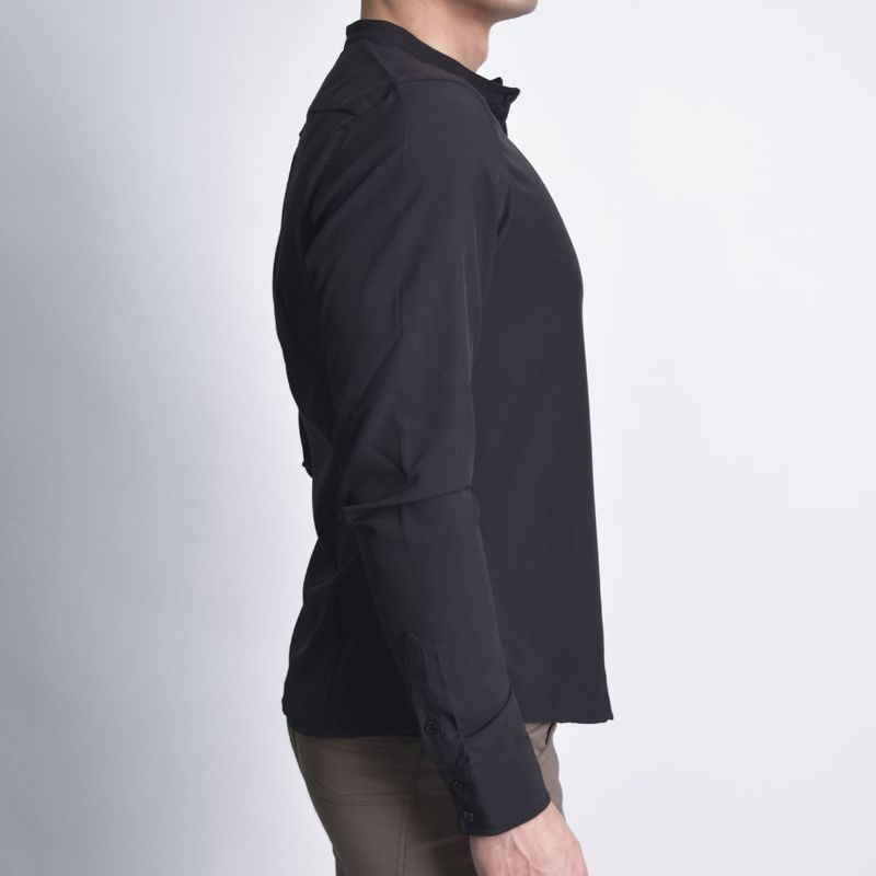 Long-sleeve shirt Mandarin collar Special breathable fabric Perfect Fit - BLACK