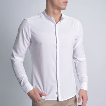 Long-sleeved shirt Nehru collar Special breathable fabric Perfect Fit - WHITE