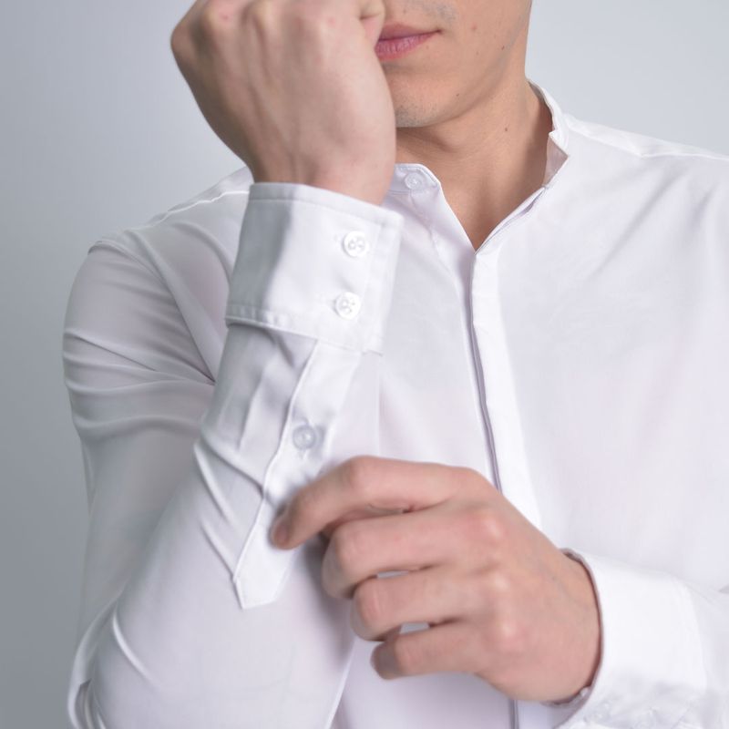 Long-sleeved shirt Nehru collar Special breathable fabric Perfect Fit - WHITE