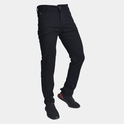 Semi-slim comfort stretch denim trousers - BLACK