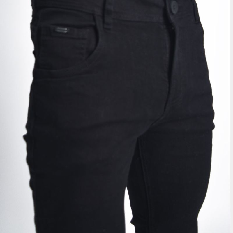 Semi-slim comfort stretch denim trousers - BLACK