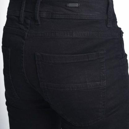 Semi-slim comfort stretch denim trousers - BLACK