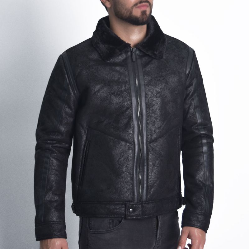 Eco-Leather Cracked Convertible Collar Biker Jacket Perfect Fit SG