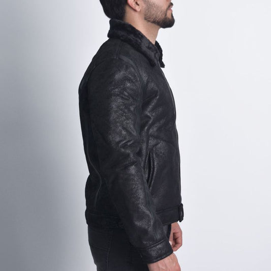 Casaca EcoCuero Craquelado Cuello Convertible Perfect Fit Estilo Biker SG