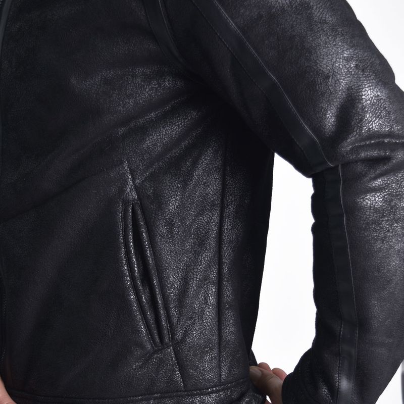 Eco-Leather Cracked Convertible Collar Biker Jacket Perfect Fit SG