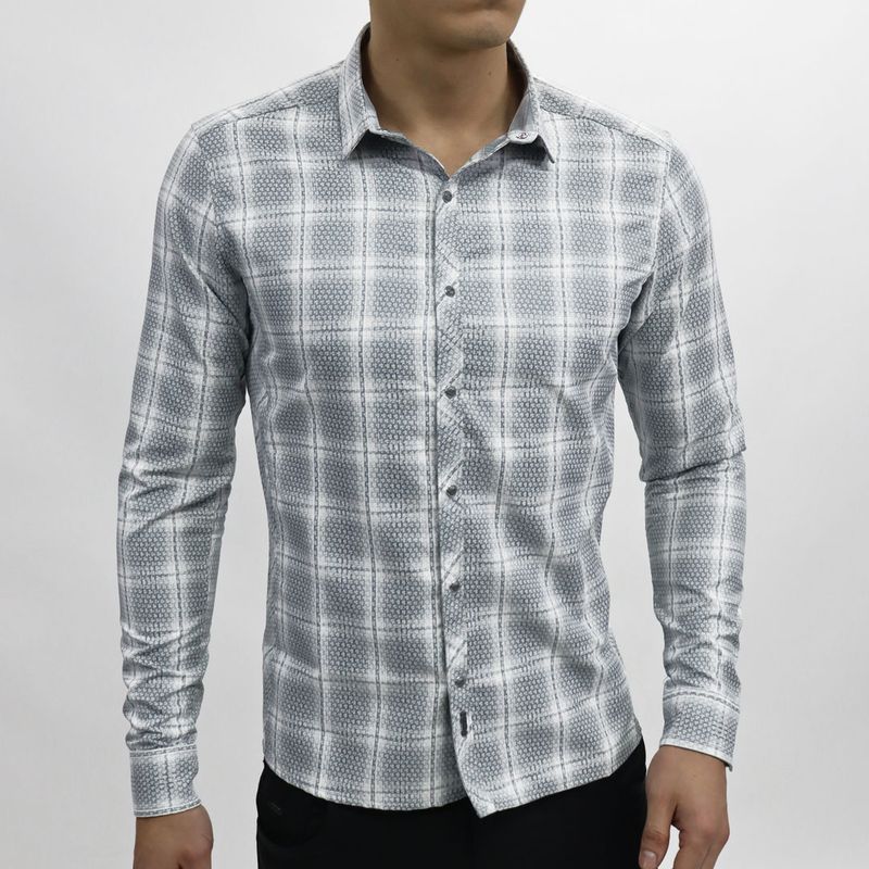 Camisa reversible manga larga diseño floral y cuadros Perfect Fit - GRIS