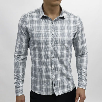 Camisa reversible manga larga diseño floral y cuadros Perfect Fit - GRIS