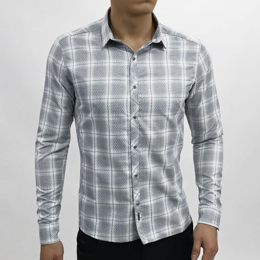 Camisa reversible manga larga diseño floral y cuadros Perfect Fit - GRIS