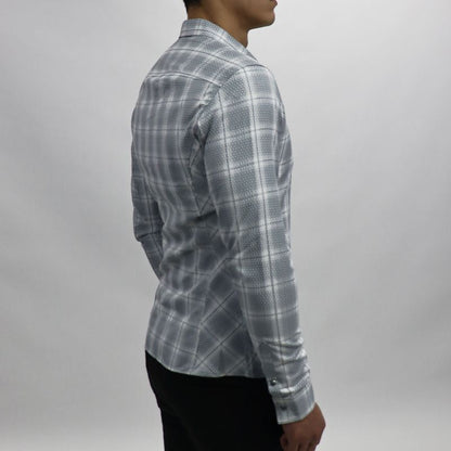 Camisa reversible manga larga diseño floral y cuadros Perfect Fit - GRIS