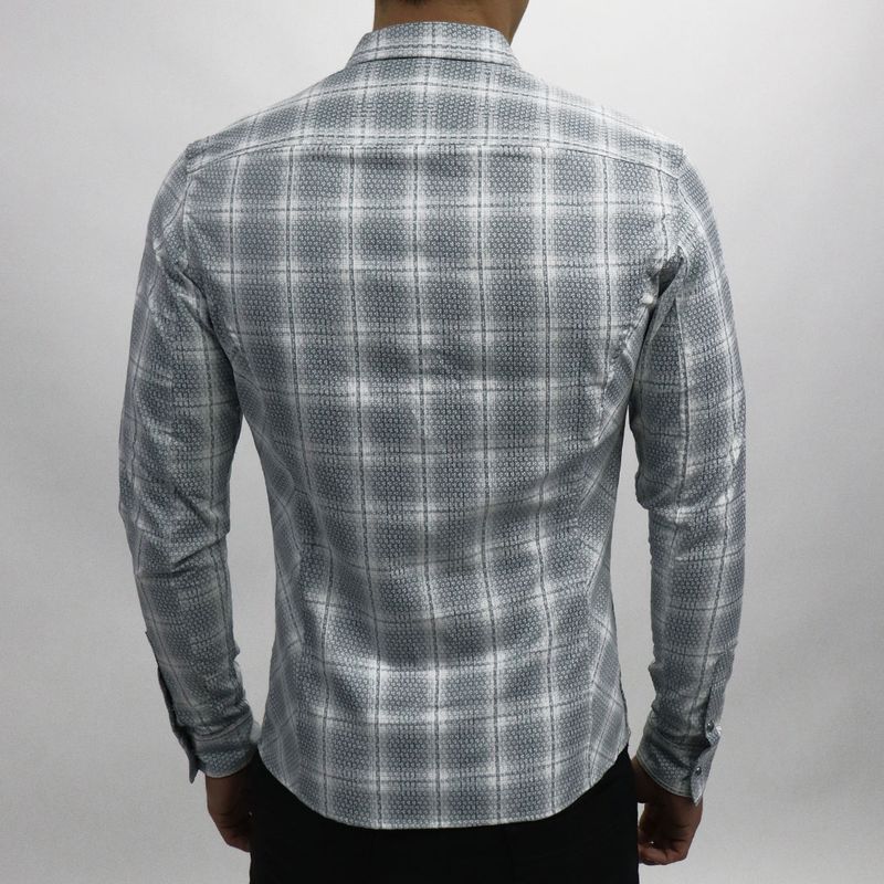 Camisa reversible manga larga diseño floral y cuadros Perfect Fit - GRIS