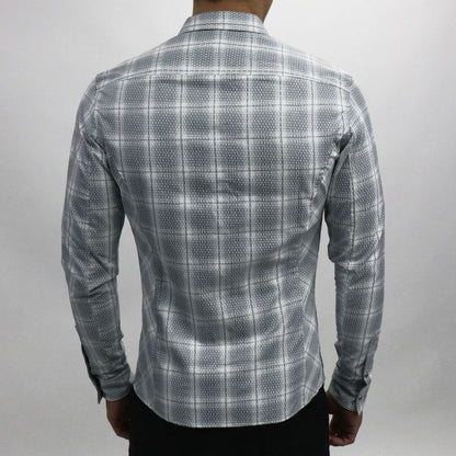 Camisa reversible manga larga diseño floral y cuadros Perfect Fit - GRIS