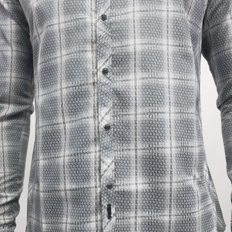 Camisa reversible manga larga diseño floral y cuadros Perfect Fit - GRIS