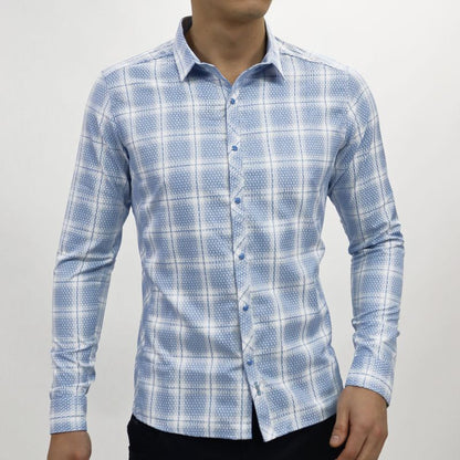 Reversible long-sleeve floral and plaid shirt Perfect Fit - SKY BLUE