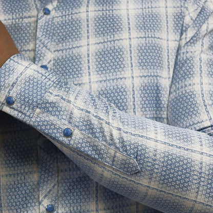Reversible long-sleeve floral and plaid shirt Perfect Fit - SKY BLUE