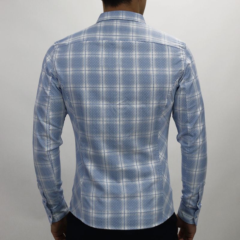 Reversible long-sleeve floral and plaid shirt Perfect Fit - SKY BLUE