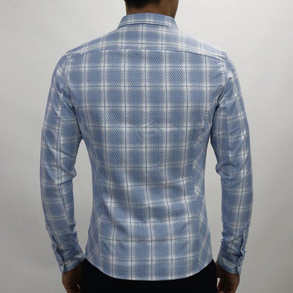 Reversible long-sleeve floral and plaid shirt Perfect Fit - SKY BLUE