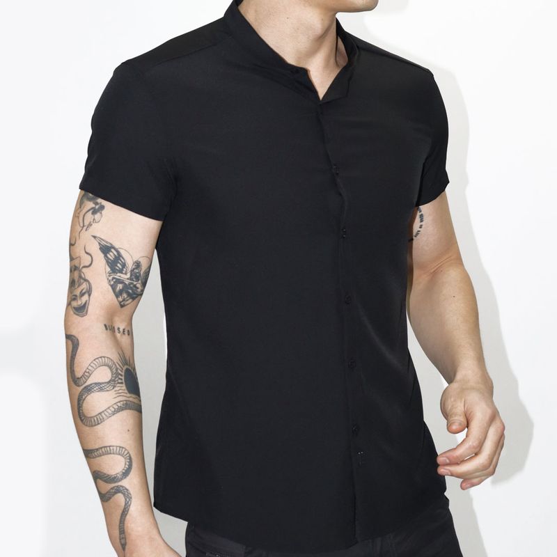Camisa Manga Corta Cuello Neru Perfect Fit - NEGRO