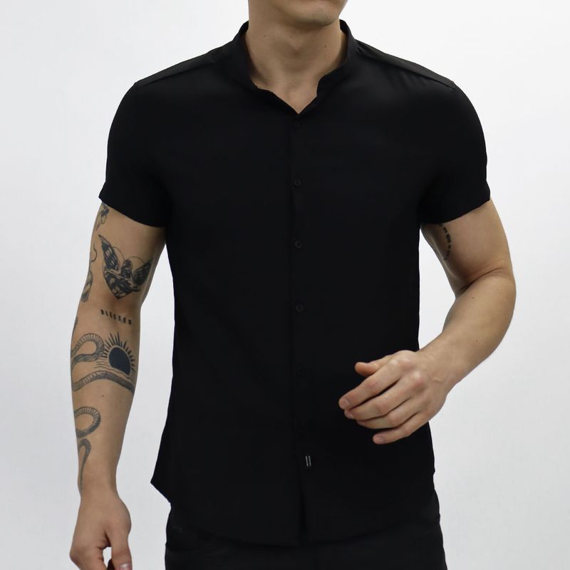 Camisa Manga Corta Cuello Neru Perfect Fit - NEGRO
