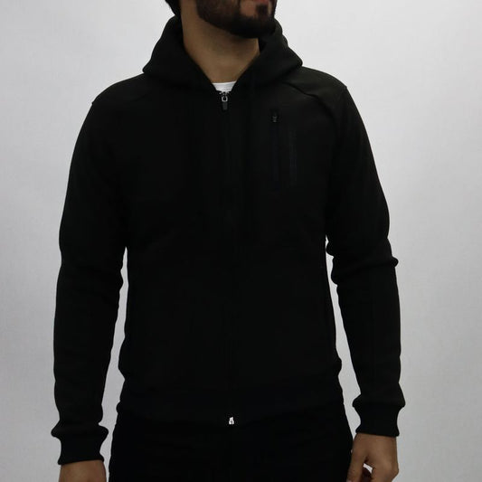 Hoodie afranelado con cierre en pechera Estilo urbano - NEGRO