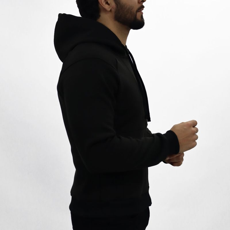 Hoodie afranelado con cierre en pechera Estilo urbano - NEGRO