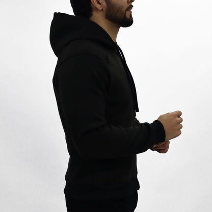 Hoodie afranelado con cierre en pechera Estilo urbano - NEGRO