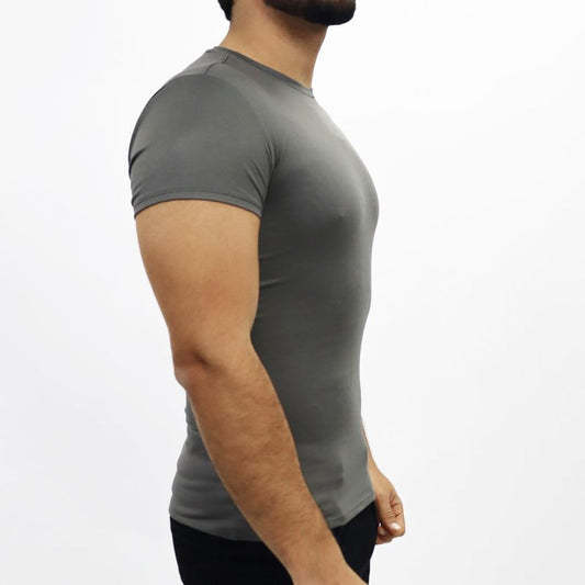 Polo cuello redondo manga corta Tejido especial microbrush Perfect Fit - PLOMO