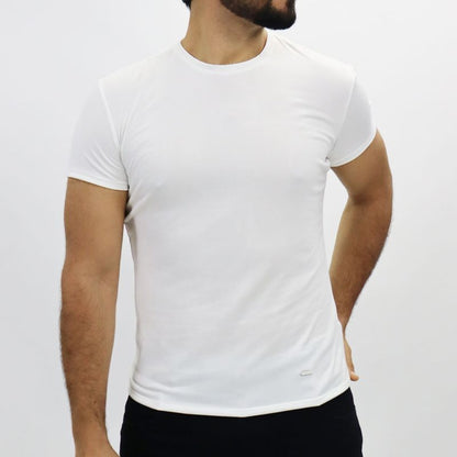 Round-neck short-sleeve polo shirt Special microbrush fabric Perfect Fit - IVORY