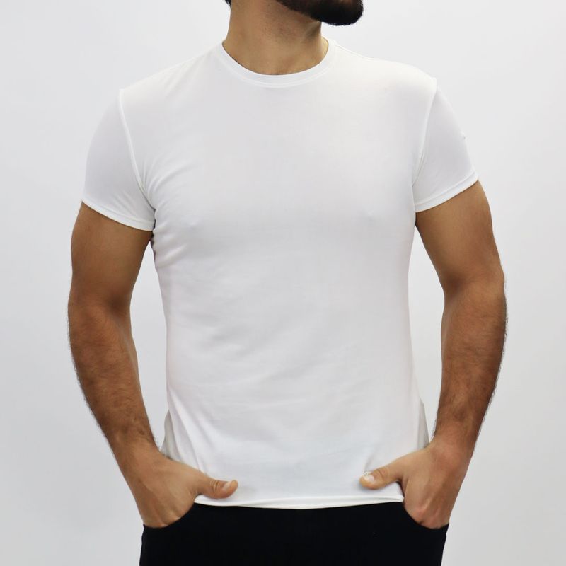 Round-neck short-sleeve polo shirt Special microbrush fabric Perfect Fit - IVORY