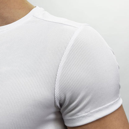 RIBBED SHORT SLEEVE CREWNECK POLO - WHITE