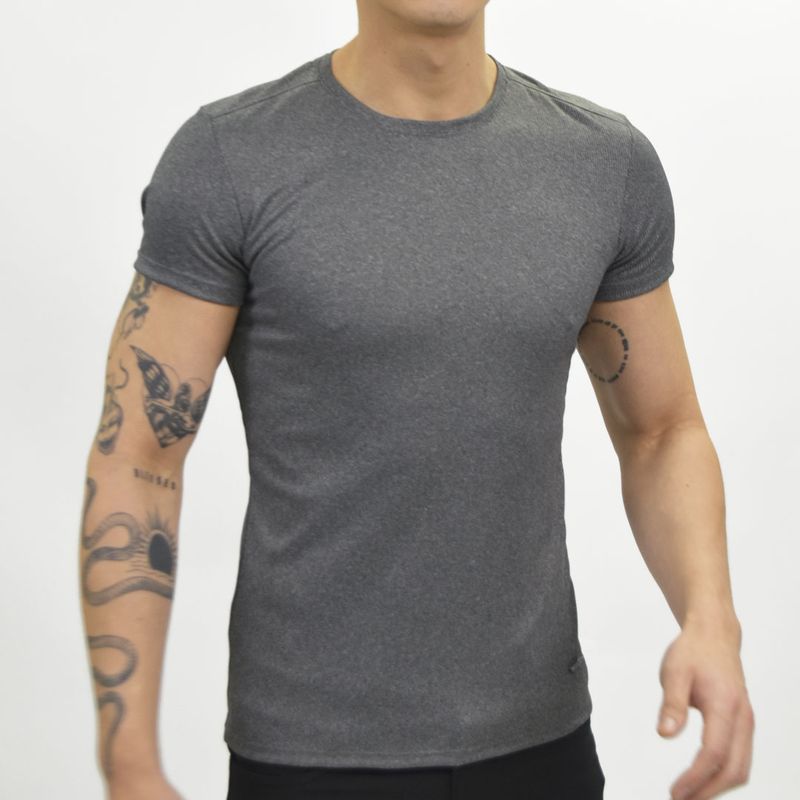 RIBBED SHORT SLEEVE ROUND NECK T-SHIRT - LEAD