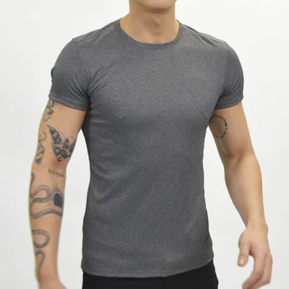 RIBBED SHORT SLEEVE ROUND NECK T-SHIRT - LEAD