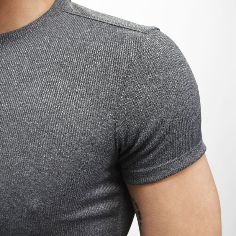RIBBED SHORT SLEEVE ROUND NECK T-SHIRT - LEAD