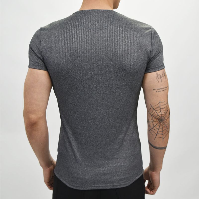 RIBBED SHORT SLEEVE ROUND NECK T-SHIRT - LEAD