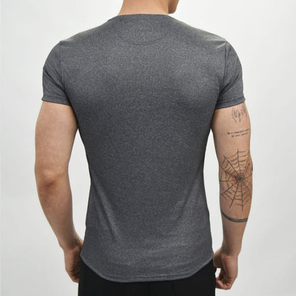 RIBBED SHORT SLEEVE ROUND NECK T-SHIRT - LEAD