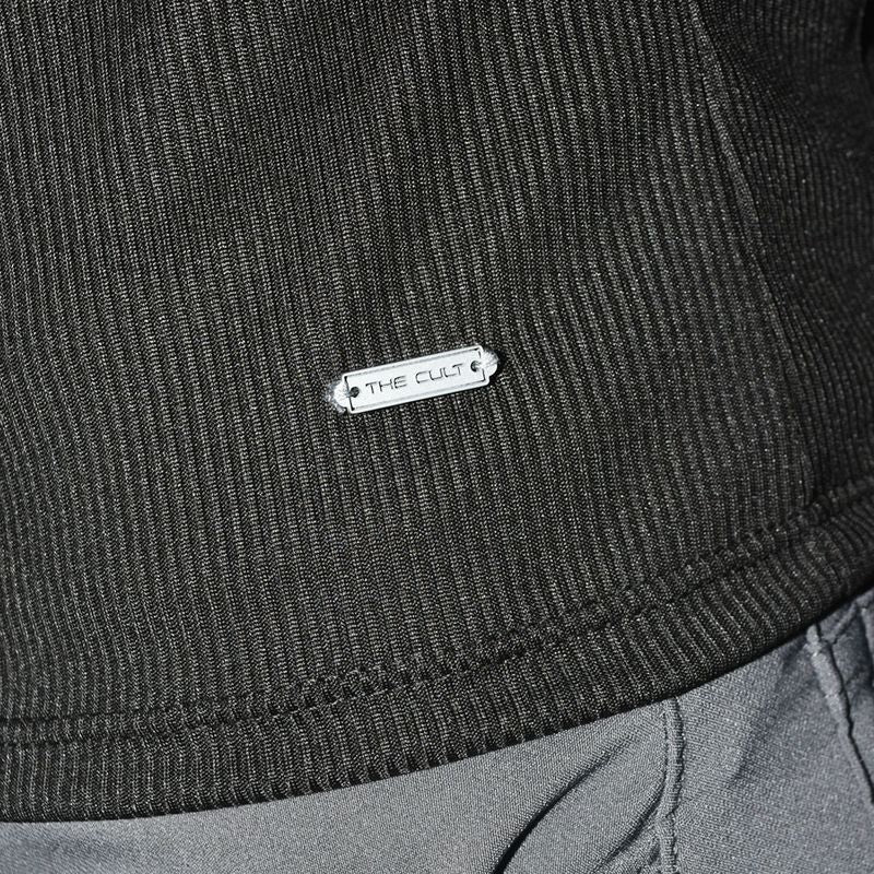 POLO ACANALADO MANGA CORTA CUELLO REDONDO - NEGRO