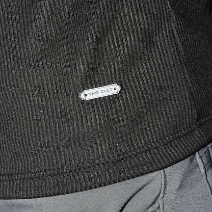 POLO ACANALADO MANGA CORTA CUELLO REDONDO - NEGRO