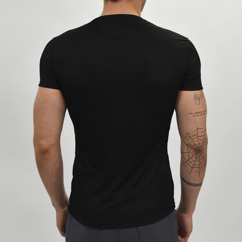 POLO ACANALADO MANGA CORTA CUELLO REDONDO - NEGRO