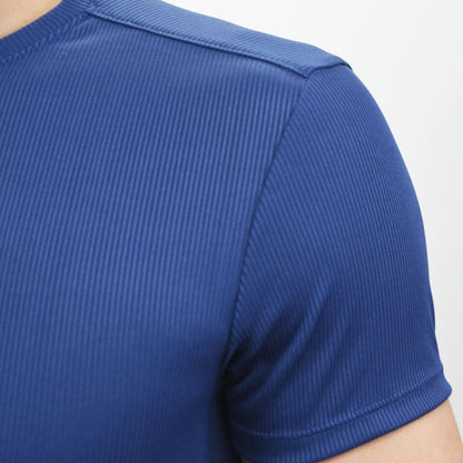 POLO ACANALADO MANGA CORTA CUELLO REDONDO - AZUL MARINO