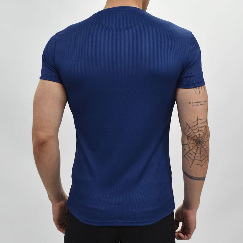 POLO ACANALADO MANGA CORTA CUELLO REDONDO - AZUL MARINO