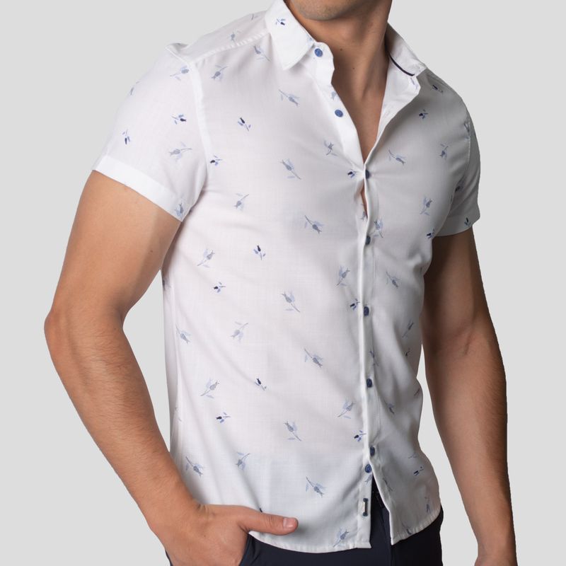 Camisa Manga Corta | Perfect Fit | Tejido Floral – Antiarrugas