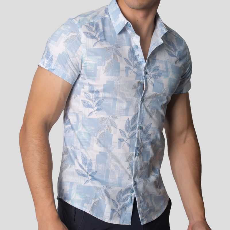 Camisa Manga Corta | Perfect Fit | Tejido Floral & Geométrico
