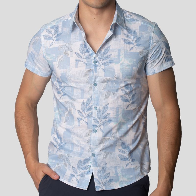 Camisa Manga Corta | Perfect Fit | Tejido Floral & Geométrico
