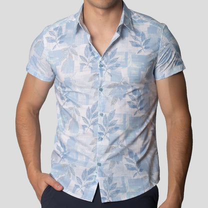 Camisa Manga Corta | Perfect Fit | Tejido Floral & Geométrico
