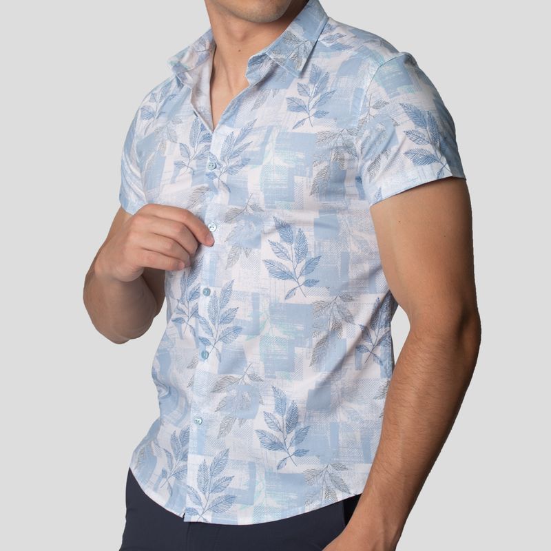 Camisa Manga Corta | Perfect Fit | Tejido Floral & Geométrico