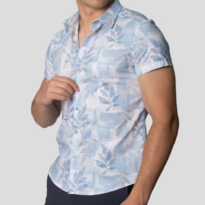 Camisa Manga Corta | Perfect Fit | Tejido Floral & Geométrico