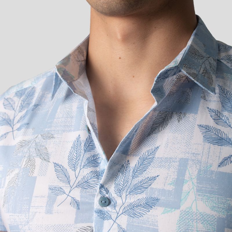 Camisa Manga Corta | Perfect Fit | Tejido Floral & Geométrico