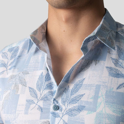 Camisa Manga Corta | Perfect Fit | Tejido Floral & Geométrico