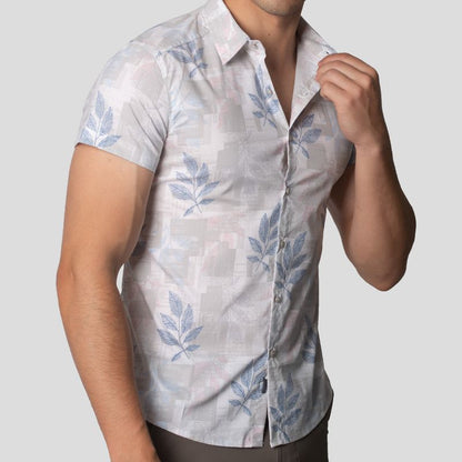 Camisa Manga Corta | Perfect Fit | Tejido Floral & Geométrico