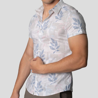 Camisa Manga Corta | Perfect Fit | Tejido Floral & Geométrico