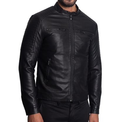 Casaca Biker en eco-cuero – cuello alto- estilo motociclista y versión moderna